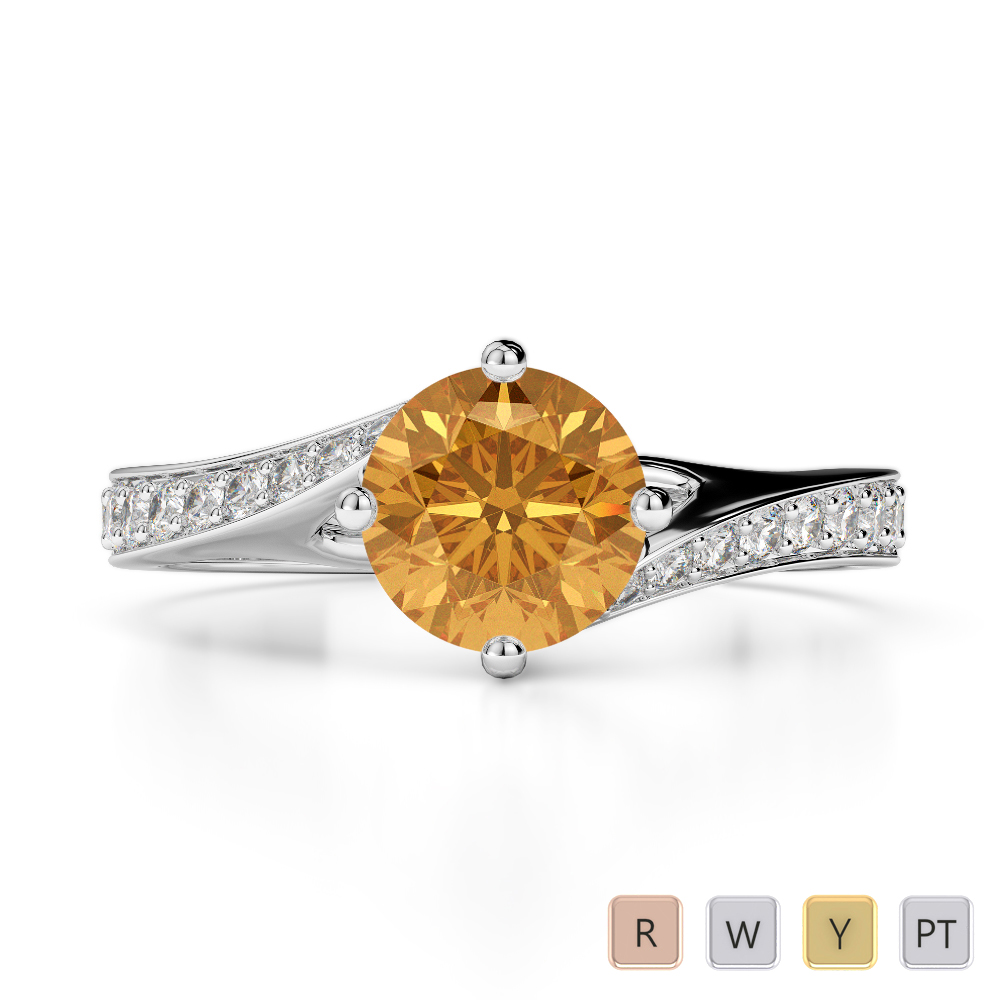 Claw Set Engagement Ring With Diamond and Citrine 0205