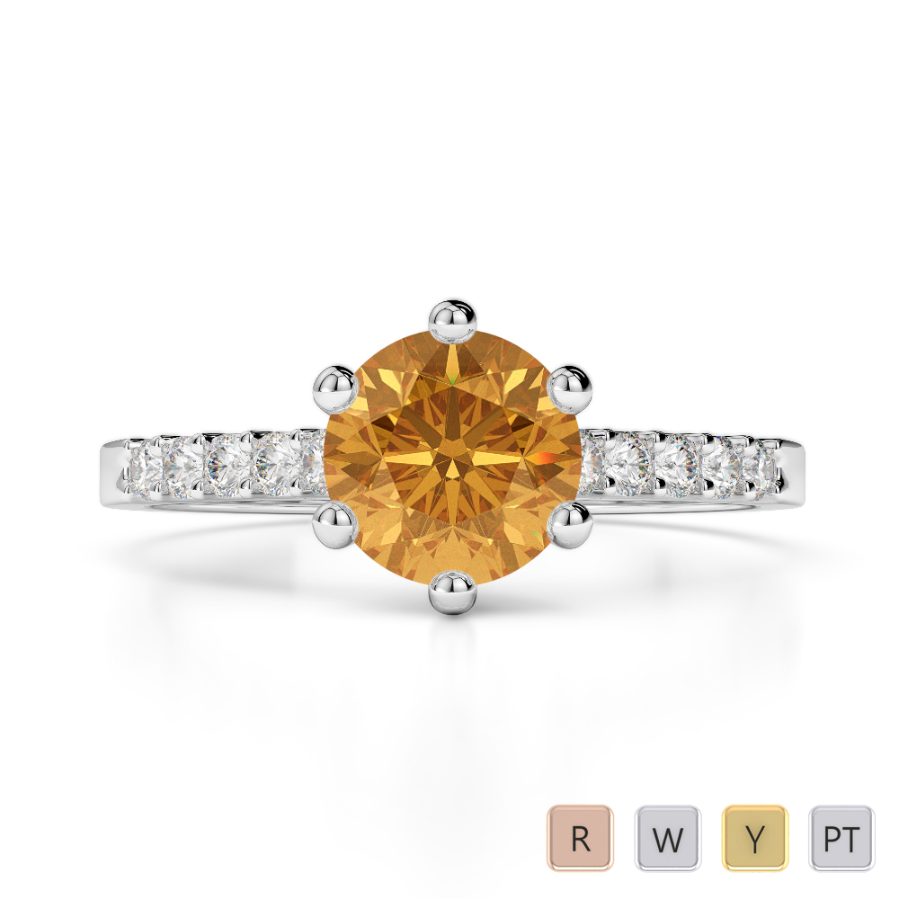 Round Cut Engagement Ring With Diamond & Citrine 0206