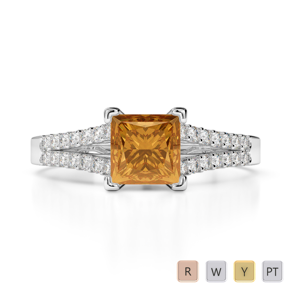 Prong Set Diamond and Citrine Engagement Ring 0209