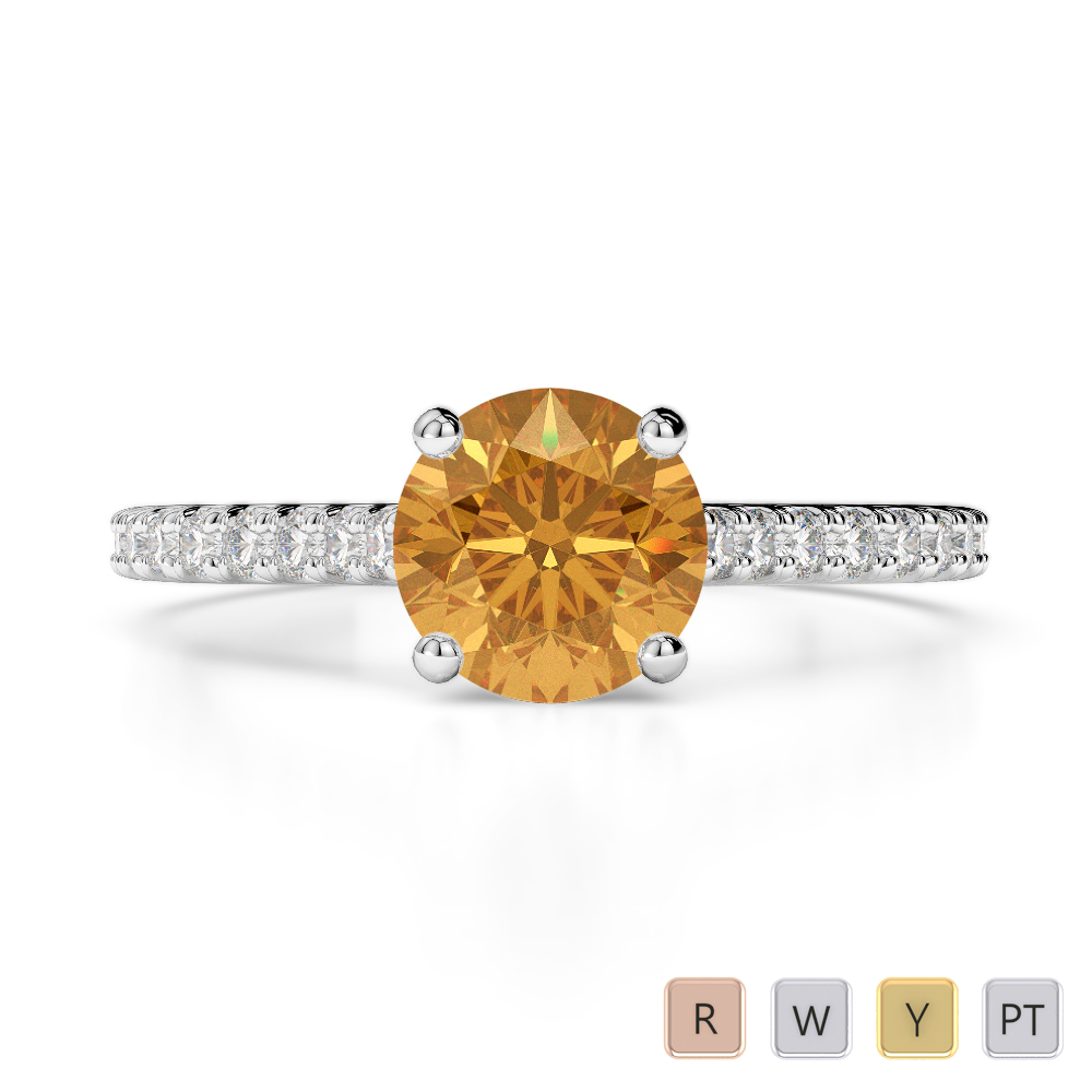Round Cut Diamond and Citrine Engagement Ring 0211