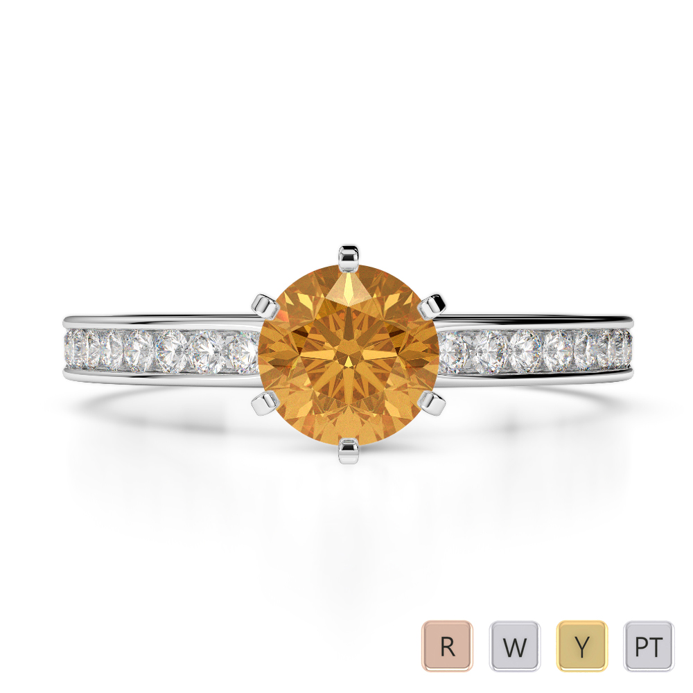 Prong Set Citrine and Channel Set Diamond Engagement Ring 0212