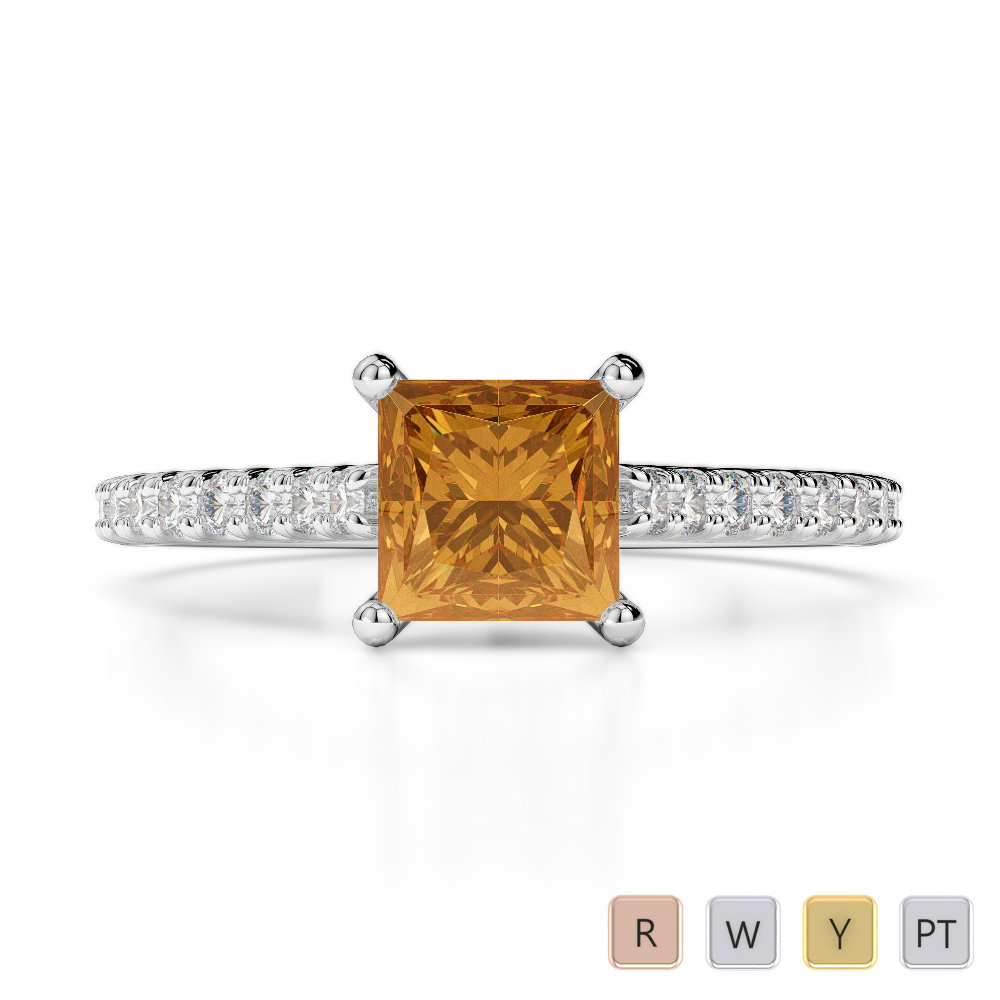 Princess Cut Citrine Engagement Ring With Diamond 0215