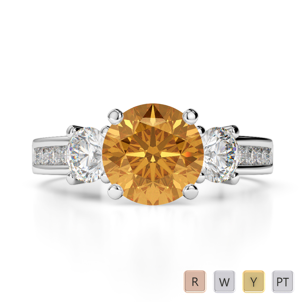 Round Cut Diamond & Citrine Engagement Ring 0216