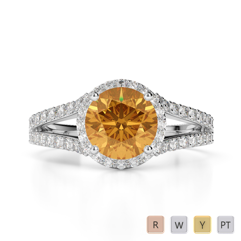 Prong Set Citrine and Diamond Engagement Ring 0218