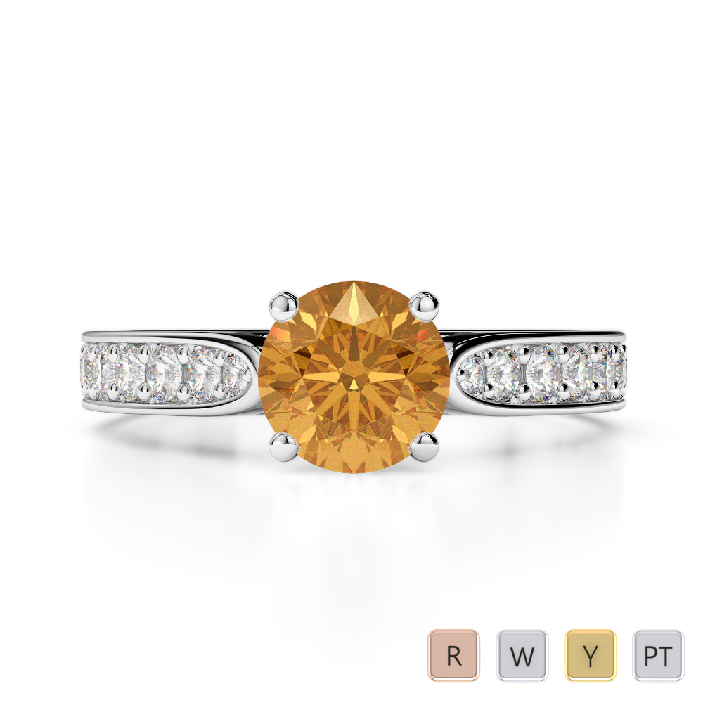 Round Cut Citrine & Diamond Engagement Ring 0219