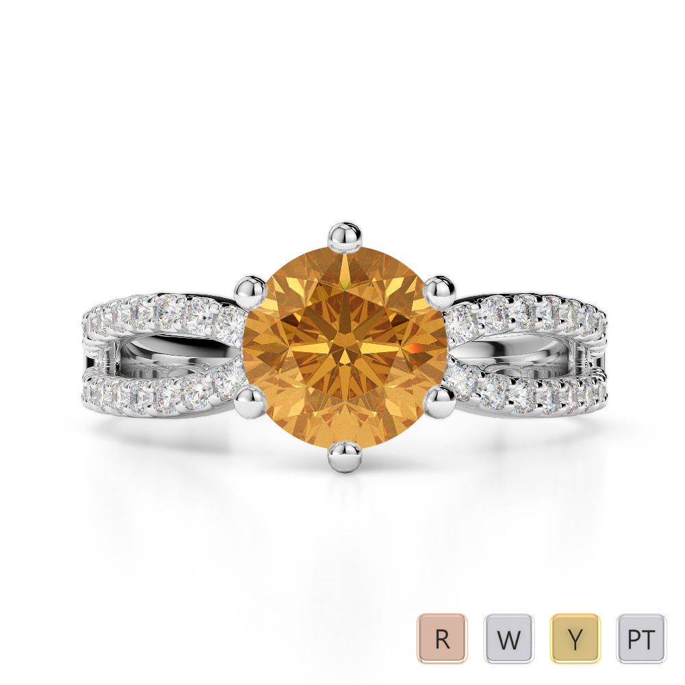 Claw Set Diamond and Citrine Engagement Ring 0221
