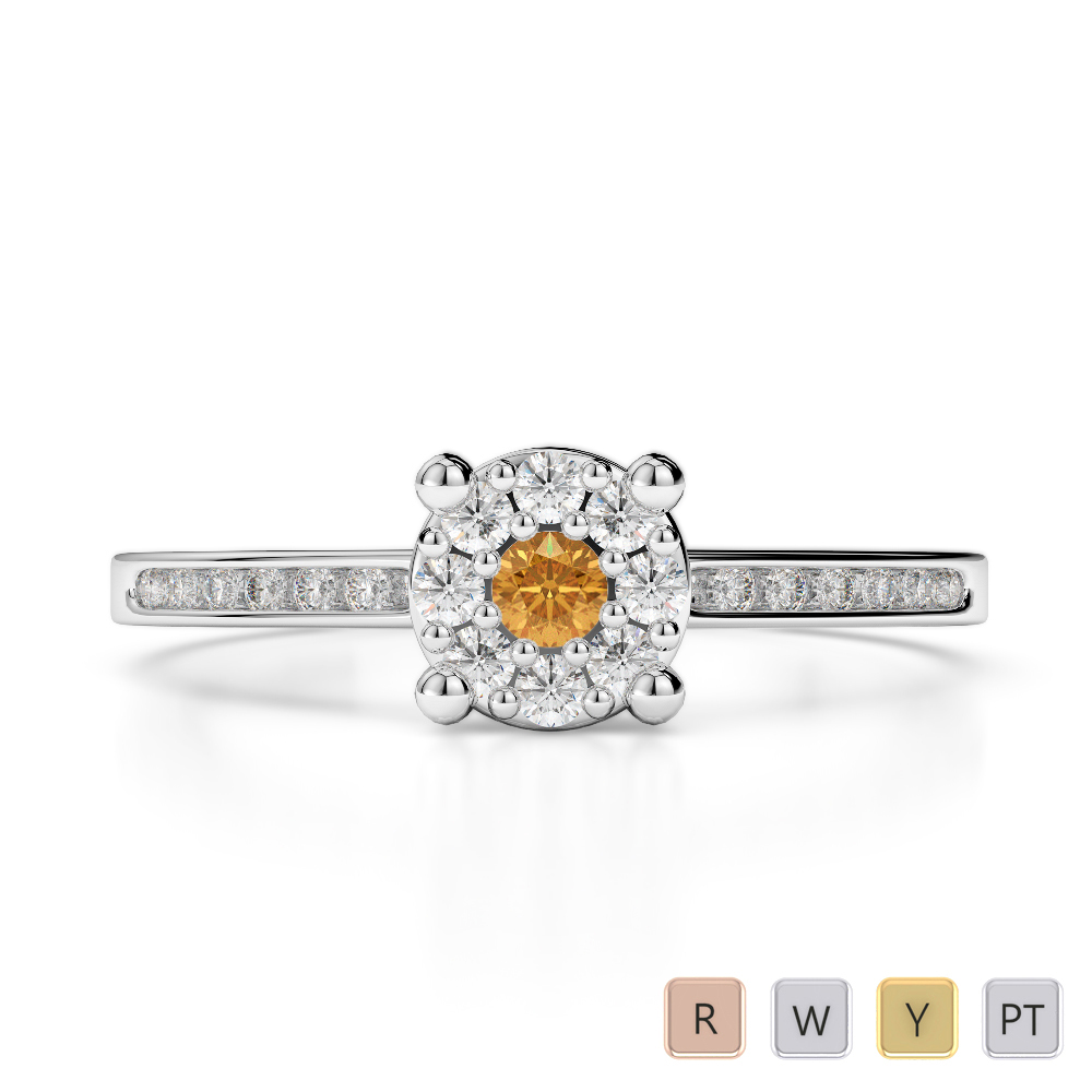 Round Cut Citrine and Diamond Engagement Ring 0225