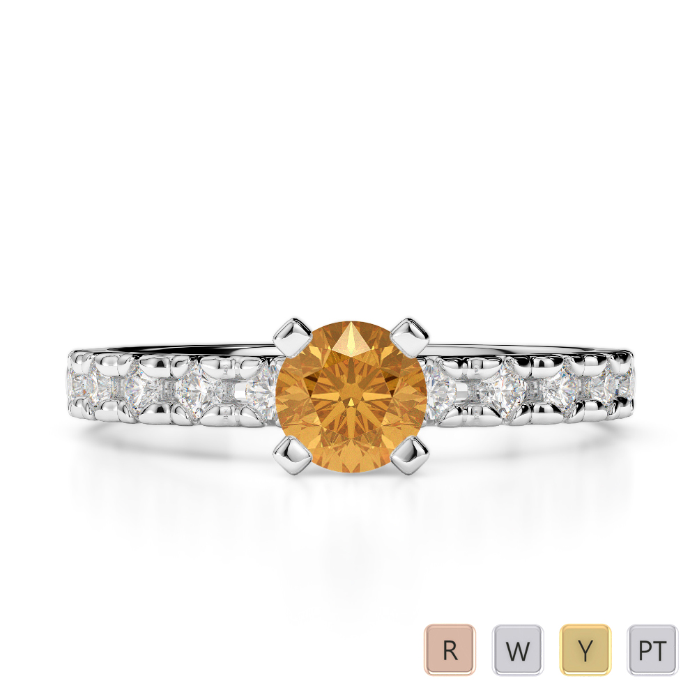 Claw Set Diamond Engagement Ring With Citrine 0233