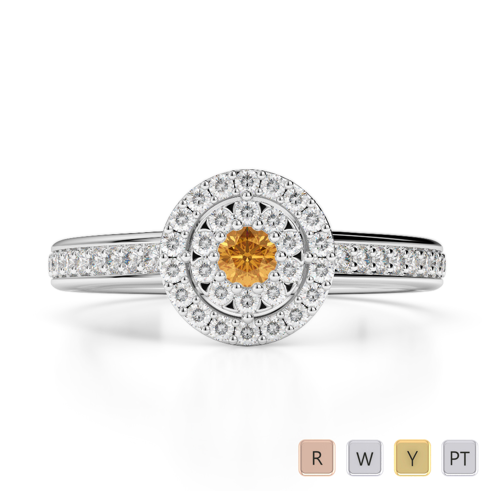 Round Cut Citrine Engagement Ring With Diamond 0250