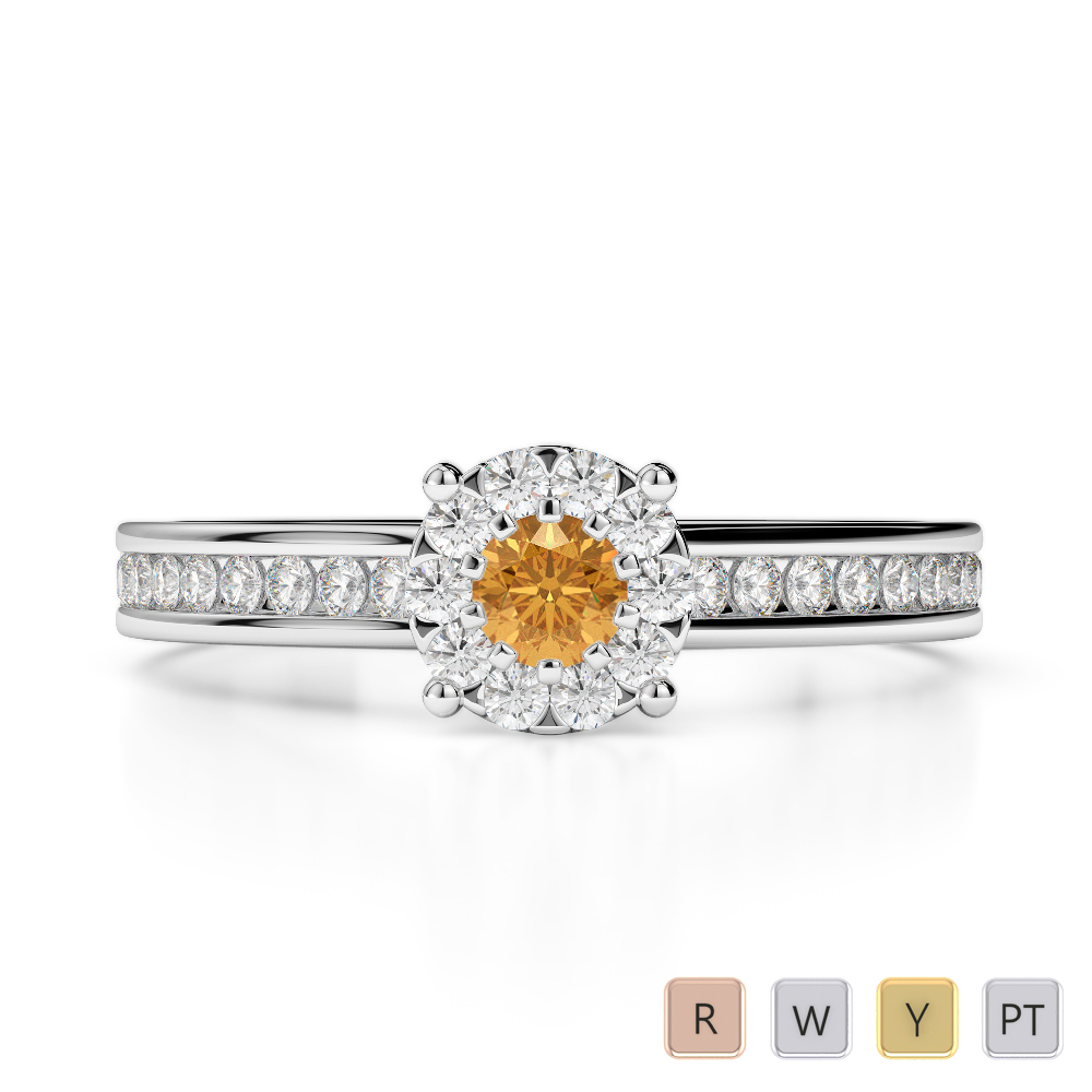 Round Cut Diamond and Citrine Engagement Ring 0252