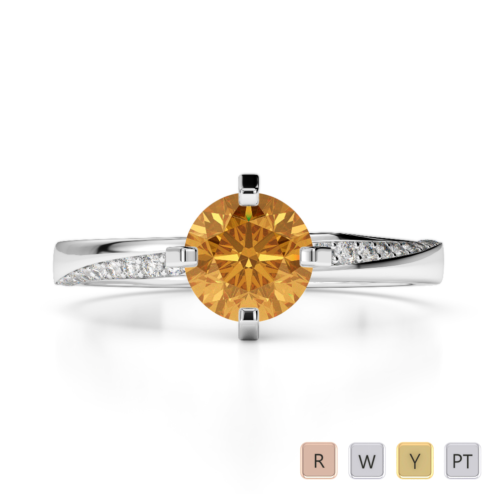 4 Claw Set Citrine & Diamond Engagement Ring 0258