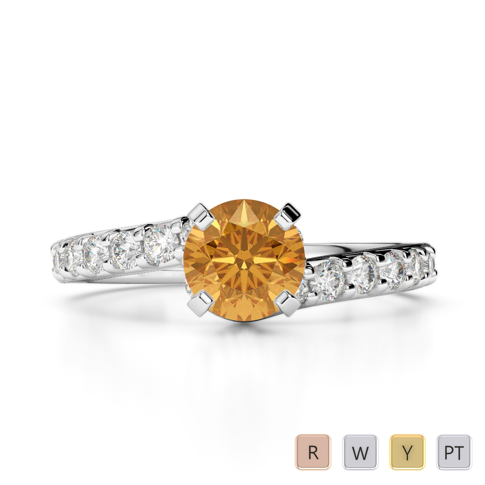 4 Prong Set Citrine Engagement Ring With Diamond 0259