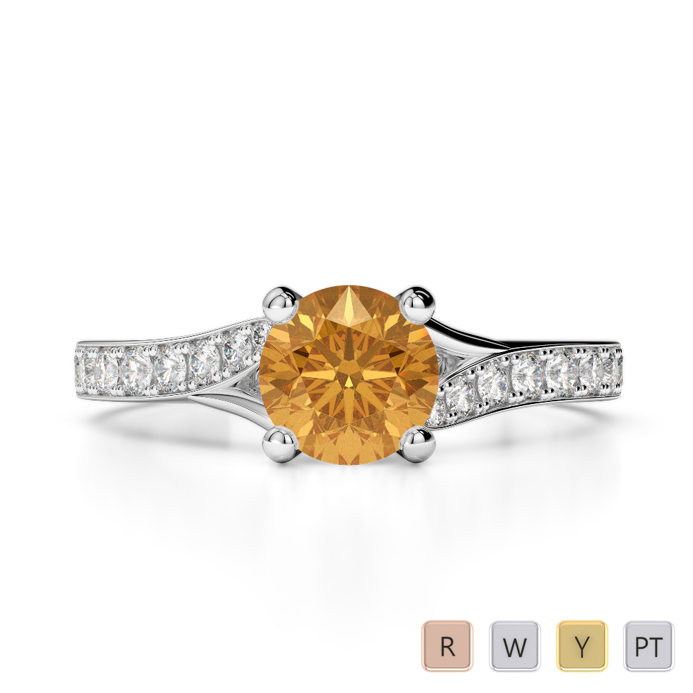 Prong Set Citrine and Diamond Engagement Ring 0263