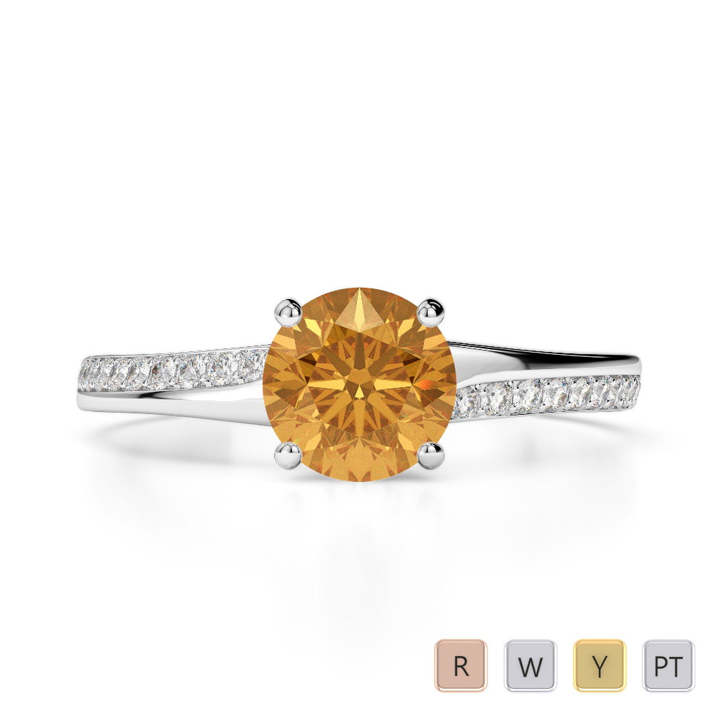 Prong Set Citrine Engagement Ring With Diamond 0265