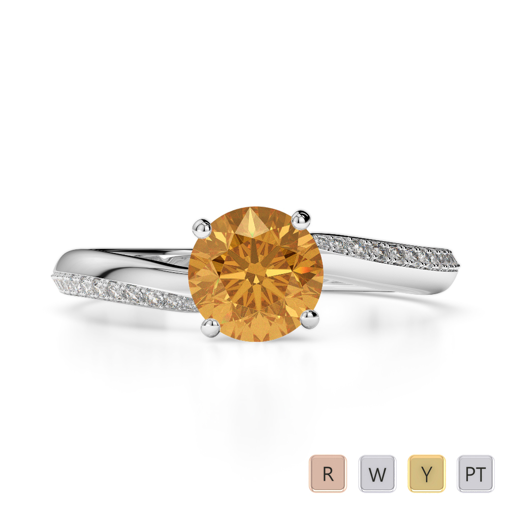 Round Cut Citrine & Diamond Engagement Ring 0266