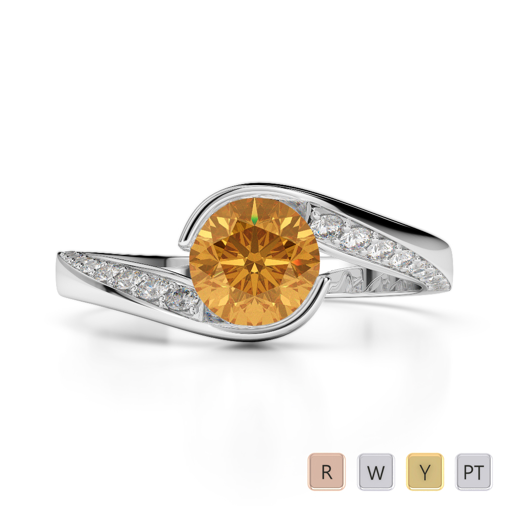 Bezel Set Citrine & Prong Set Diamond Engagement Ring 0267