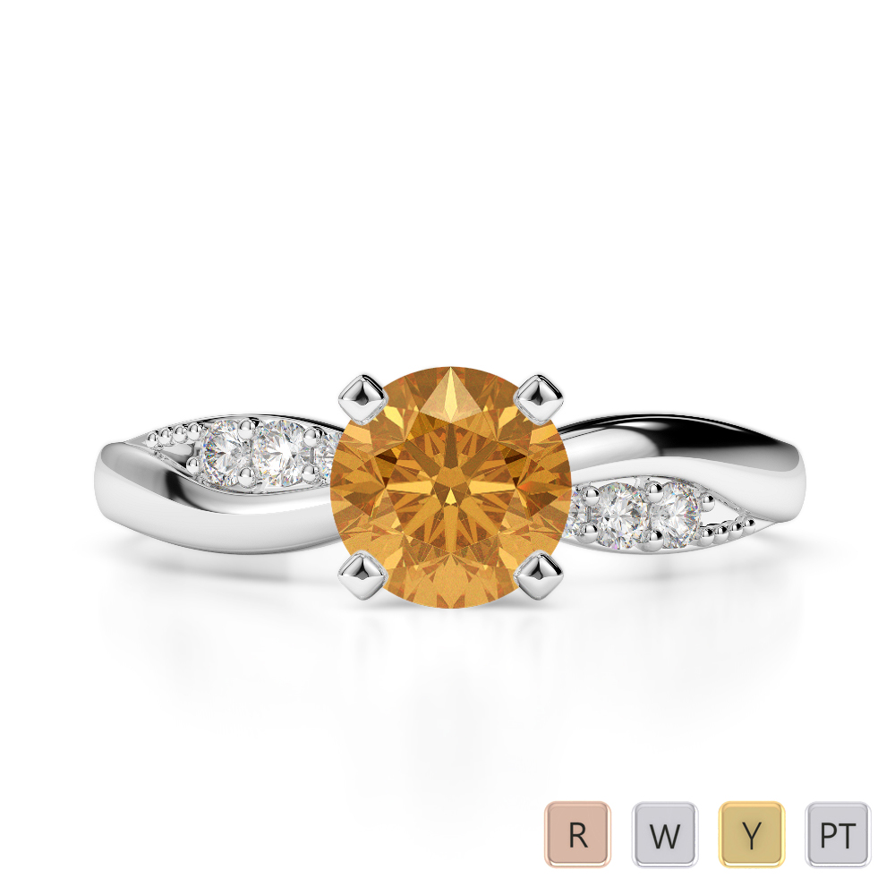 7 Stone Round Cut Citrine & Diamond Engagement Ring 0269