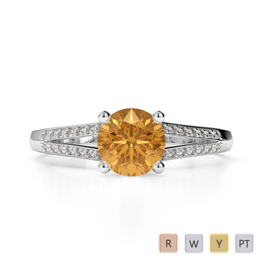 Prong Set Diamond and Citrine Engagement Ring 0276