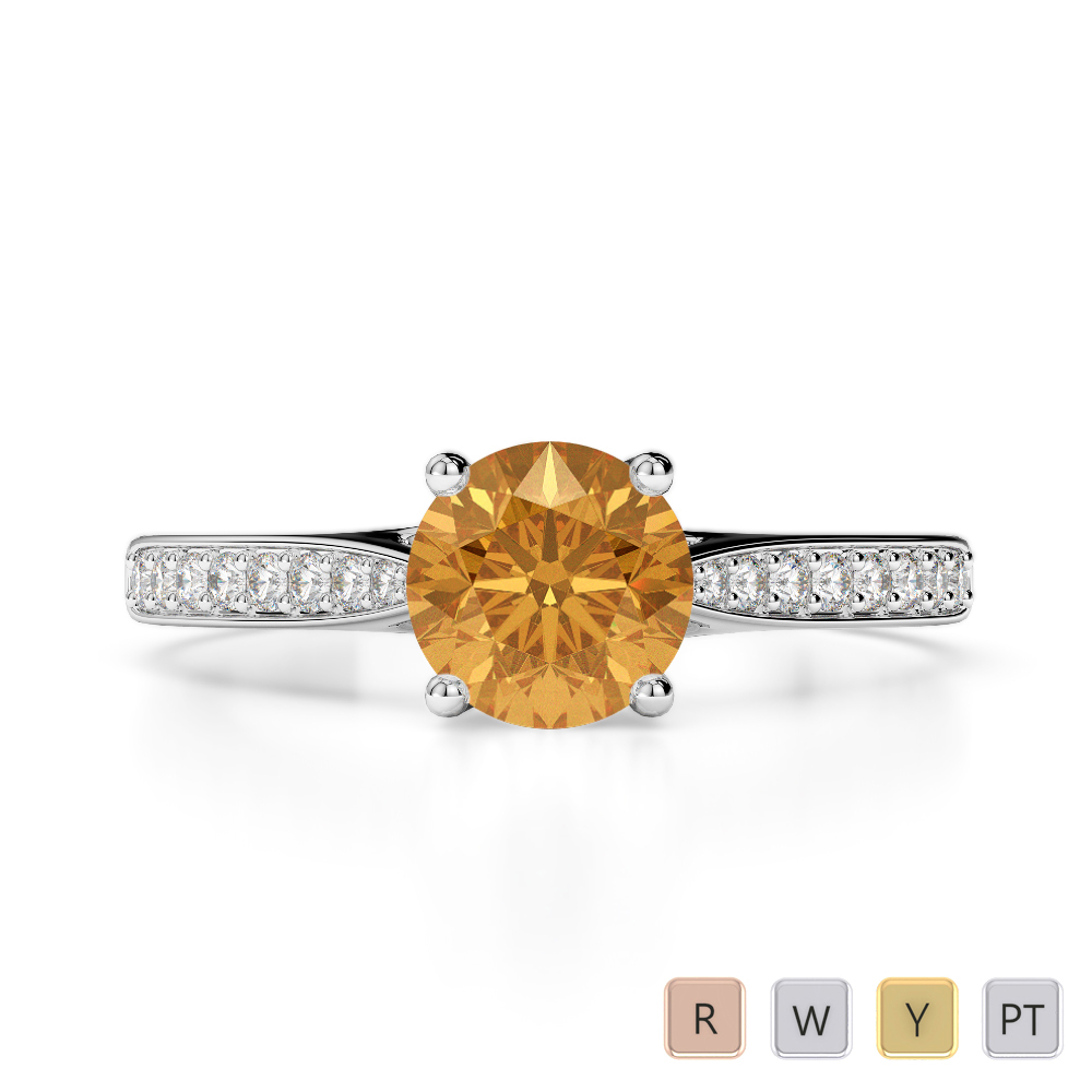 Round Cut Citrine Engagement Ring With Diamond 0284