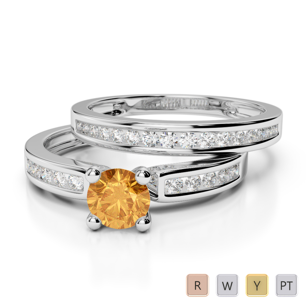 Channel Diamond & Prong Set Citrine Bridal Set Ring 0312