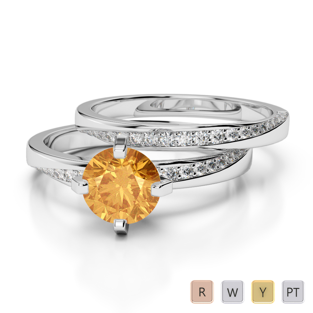 Four Prong Set Citrine Bridal Set Ring With Diamond 0324
