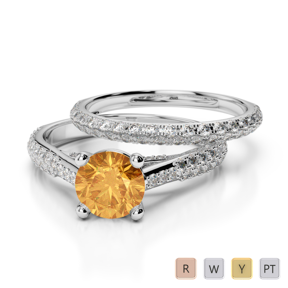 Prong Set Diamond and Citrine Bridal Set Ring 0330
