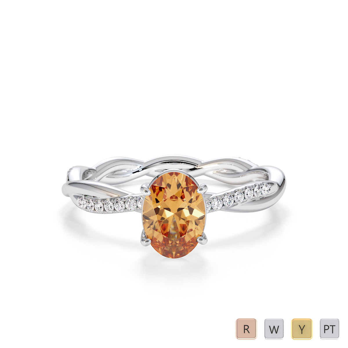 7x5mm Oval Shape Citrine Engagement Ring With Diamond 0765