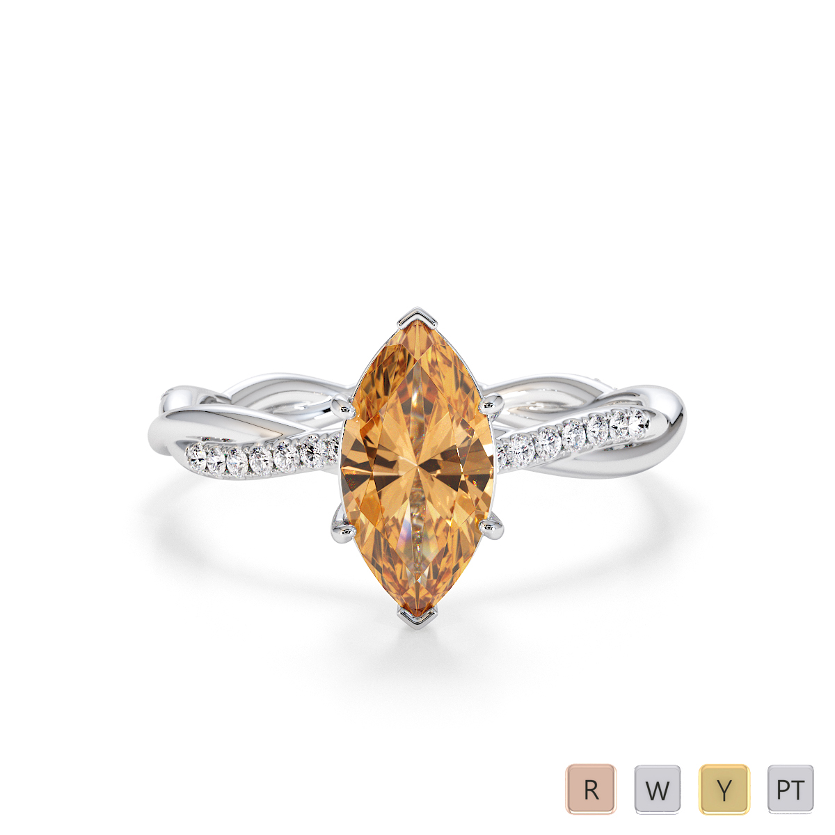 Marquise Cut Citrine and Diamond Engagement Ring 0767