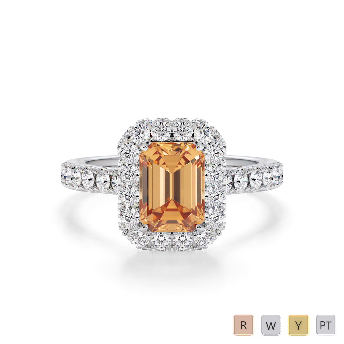 Four-Prong Set Citrine and Diamond Engagement Ring 0774