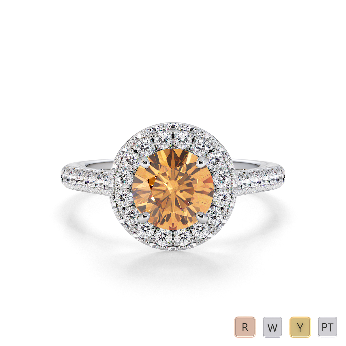 Prong Set Diamond and Citrine Engagement Ring 0776