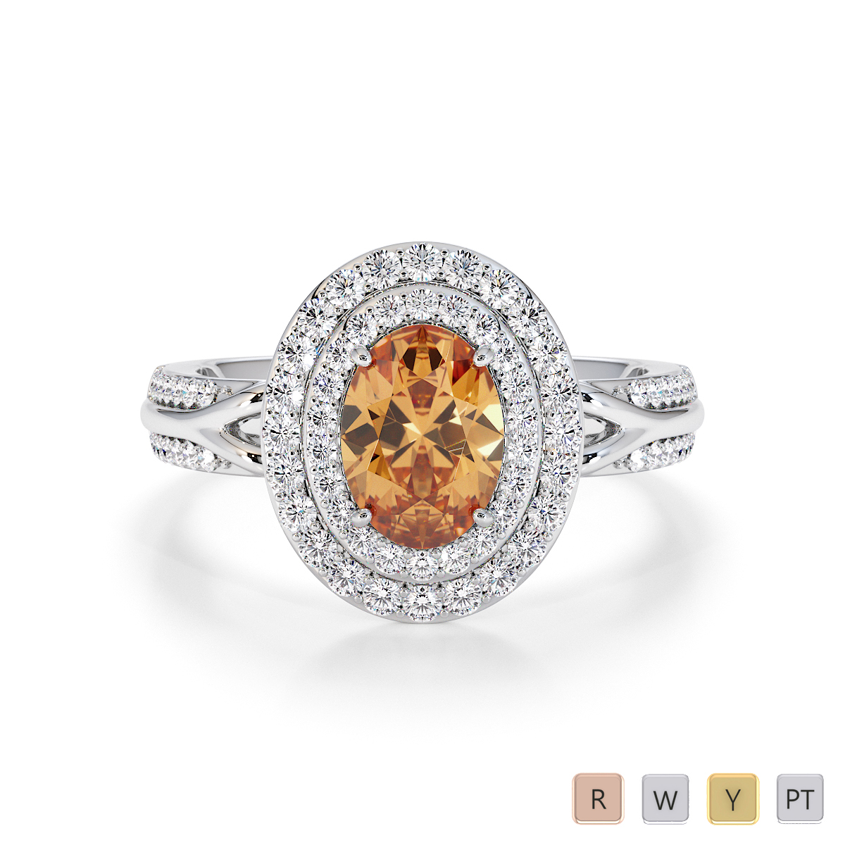 Round Cut Diamond & Oval Shape Citrine Engagement Ring 0778