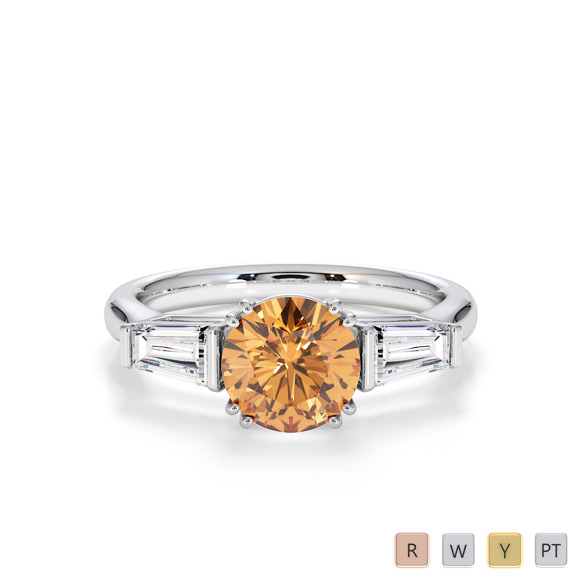 Tapered Baguette Diamond Engagement Ring with Citrine 0781