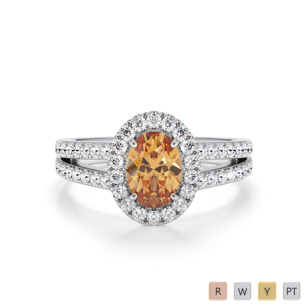Oval Shape Citrine and Diamond Engagement Ring 0791