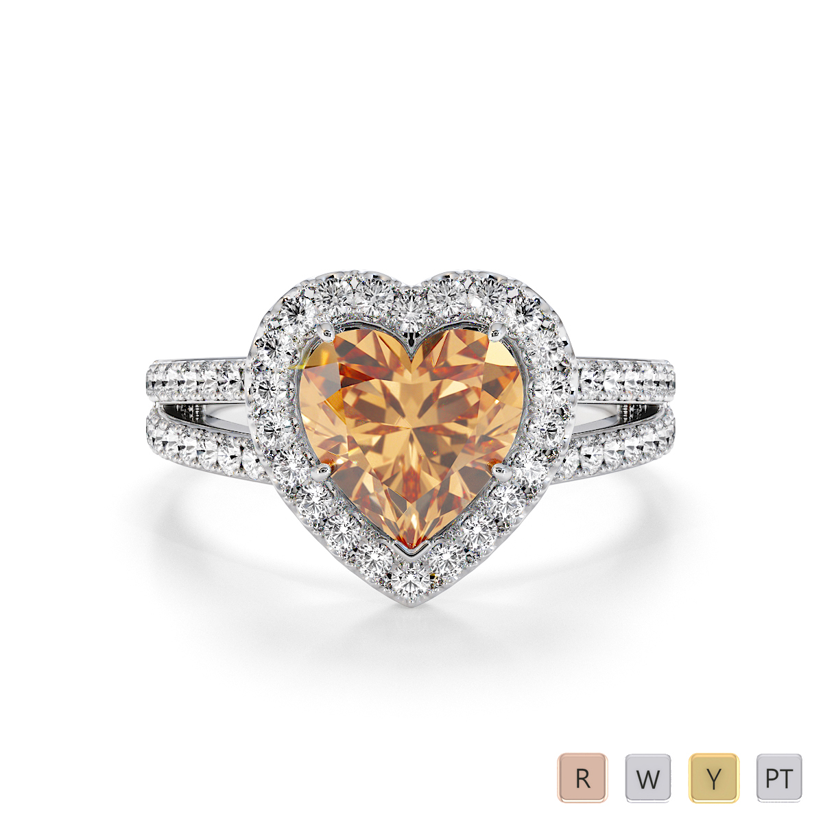 Heart Shape Citrine and Diamond Engagement Ring 0795