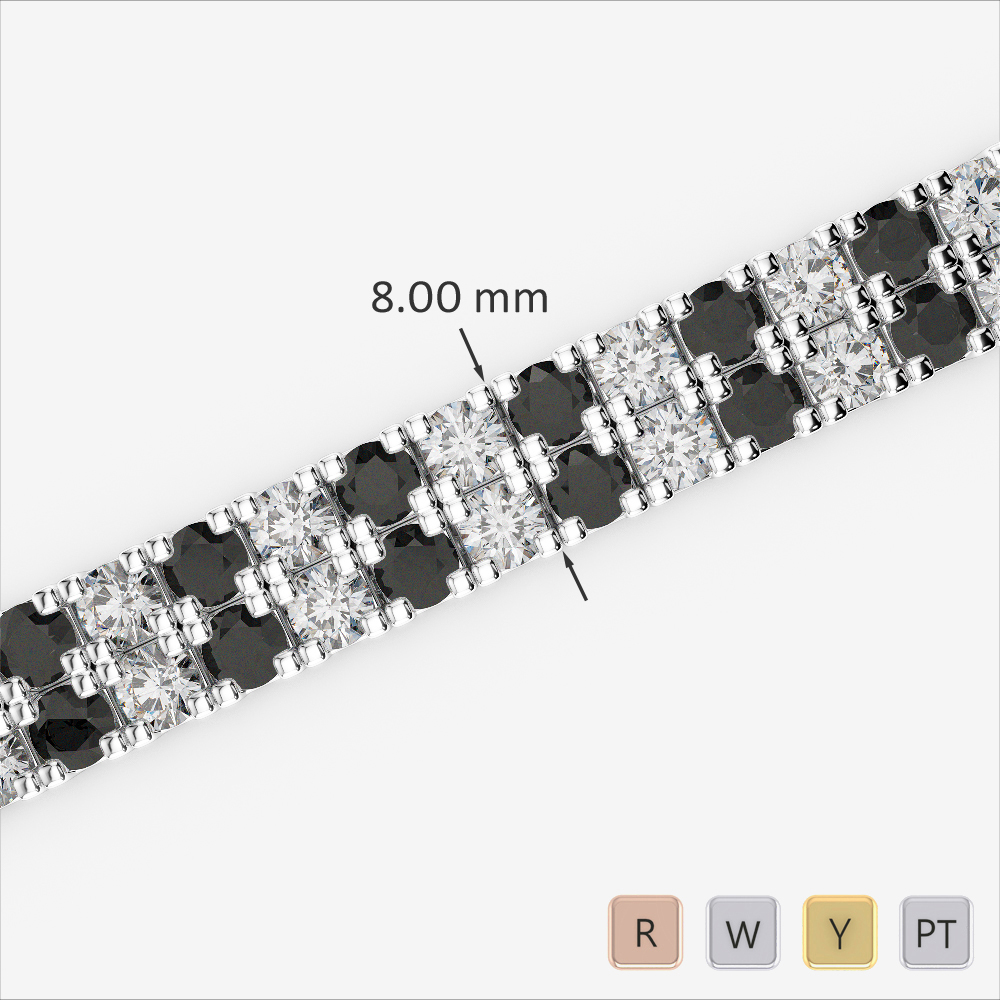 Double Row Prong Set Black Diamond Bracelet 0756