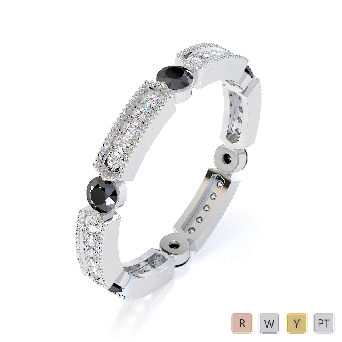 Milgrain Prong and Bezel Set Black Diamond Full Eternity Ring 0424