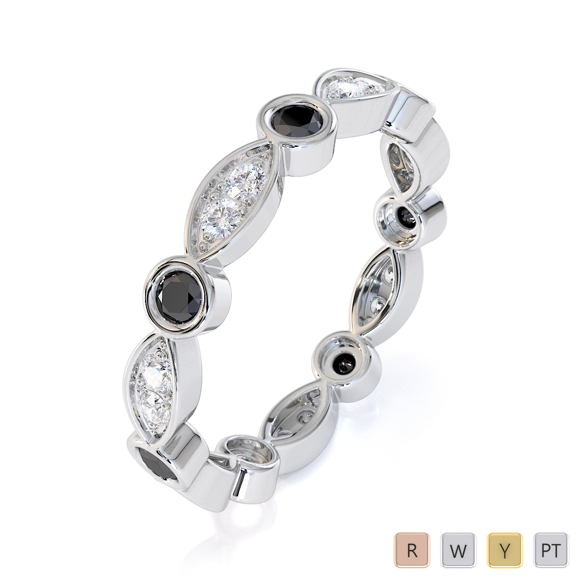 Bezel and Prong Set Black Diamond Full Eternity Ring 0434