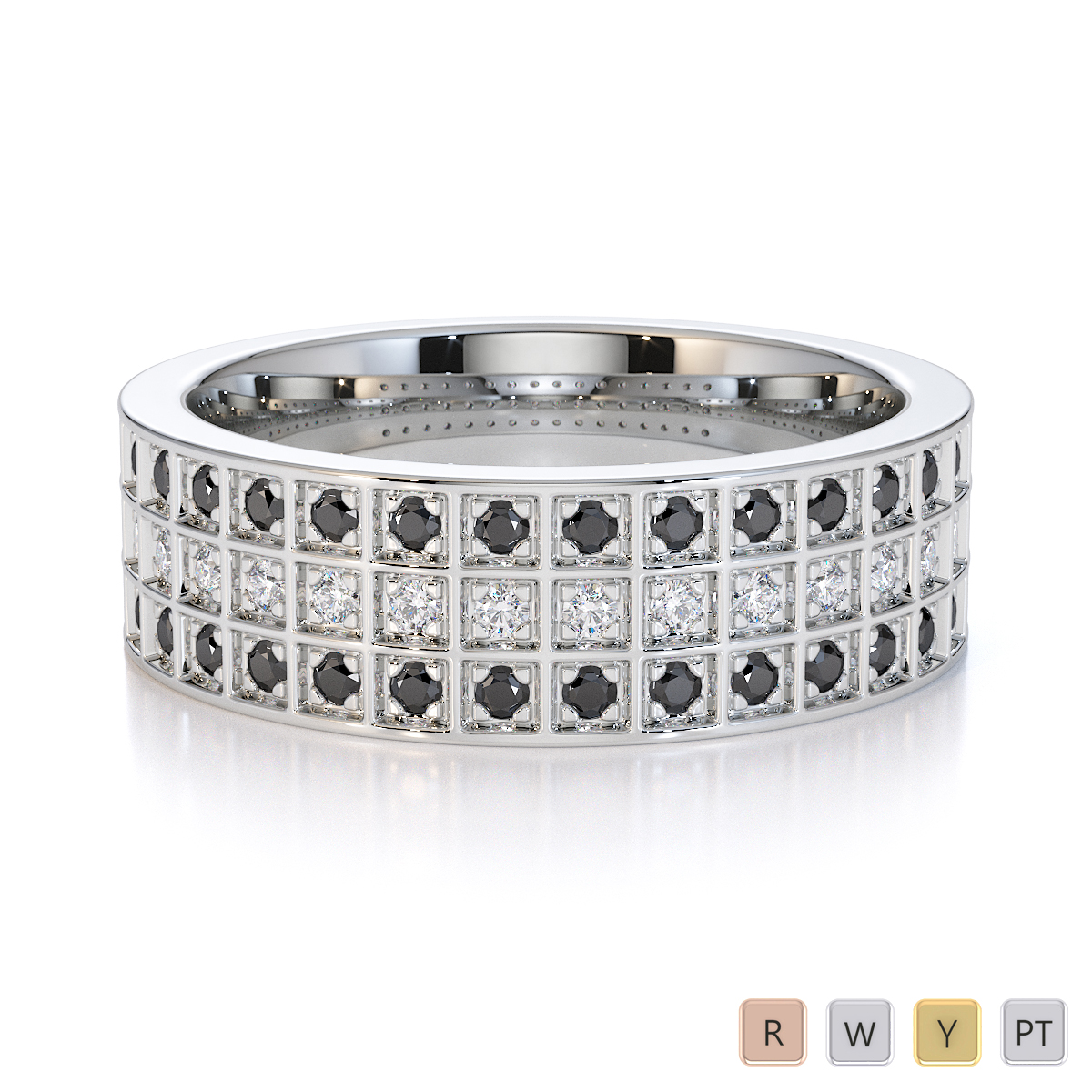 Three Row Claw Set Black Diamond Half Eternity Ring 0437