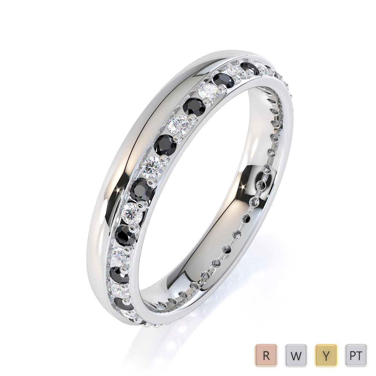 Channel and Prong Set Black Diamond Full Eternity Ring 0440
