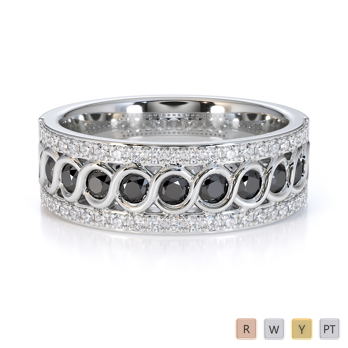 Bezel and Prong Set Black Diamond Half Eternity Ring 0449