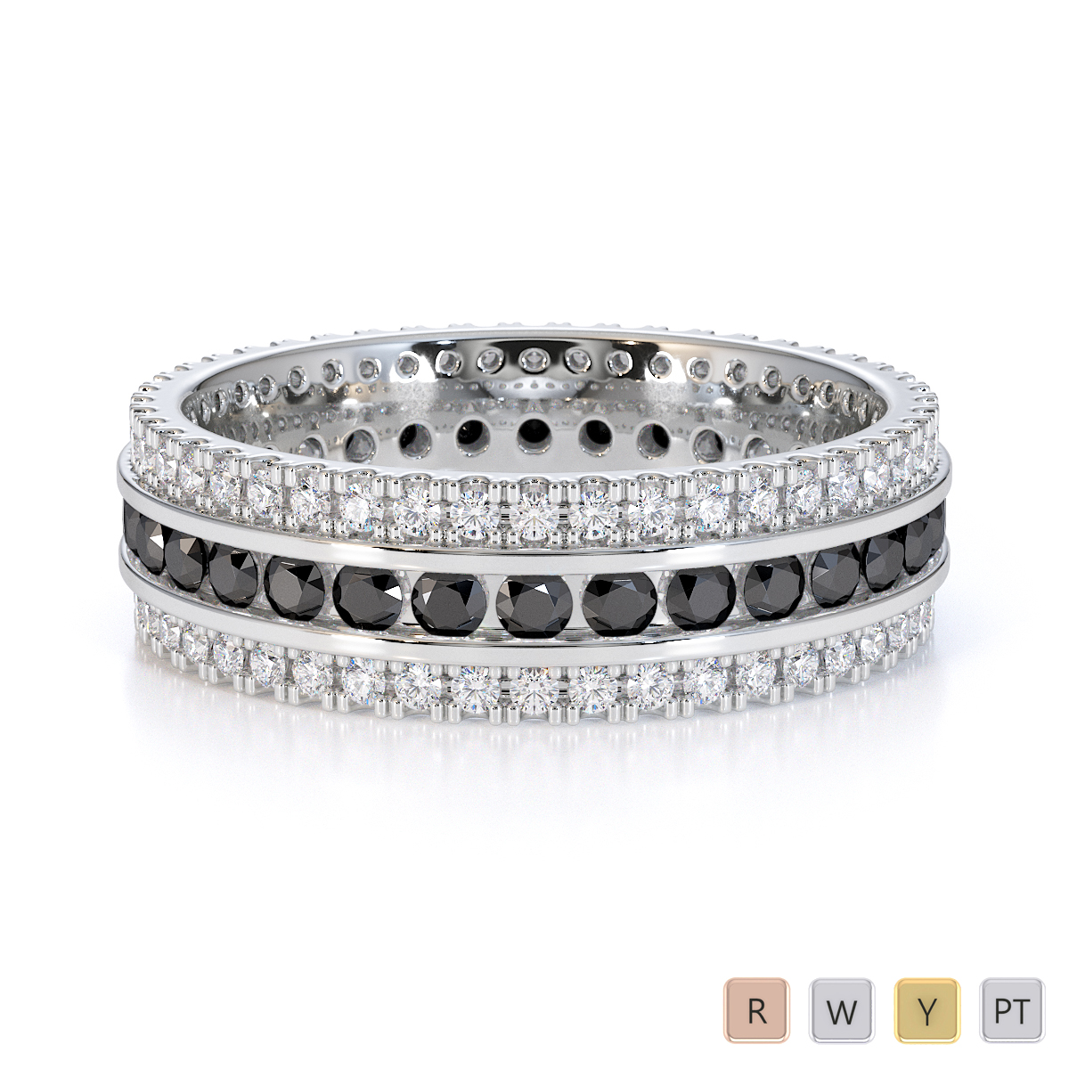 3 Row Channel and Prong Set Black Diamond Full Eternity Ring 0450