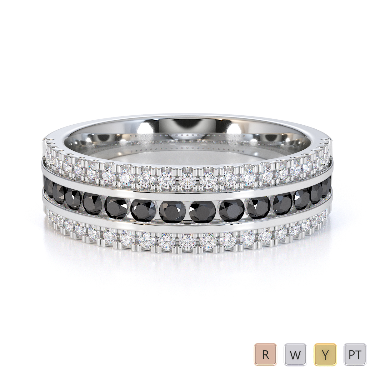 Three Row Channel and Prong Set Black Diamond Half Eternity Ring 0451