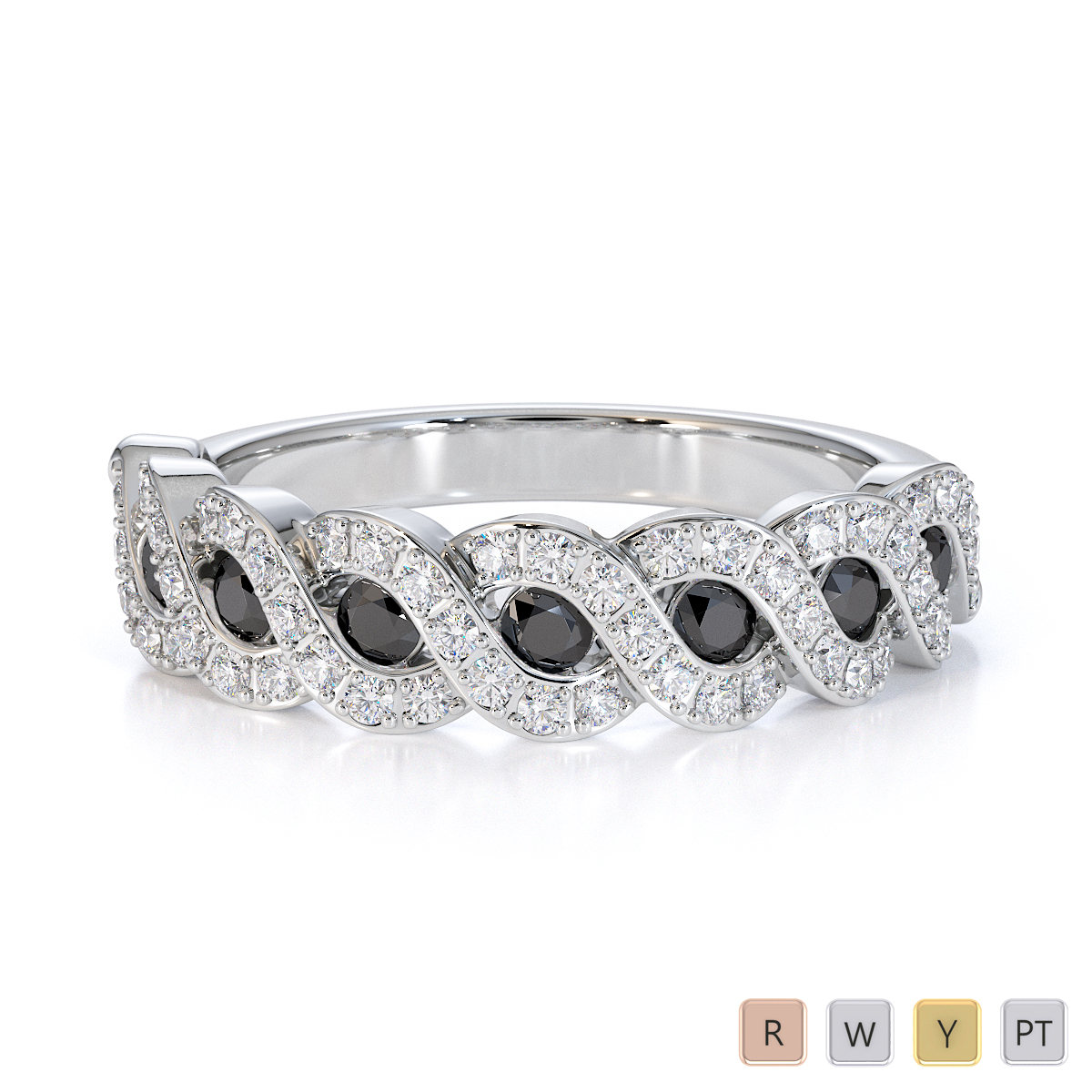 Channel and Prong Set Black Diamond Half Eternity Ring 0457