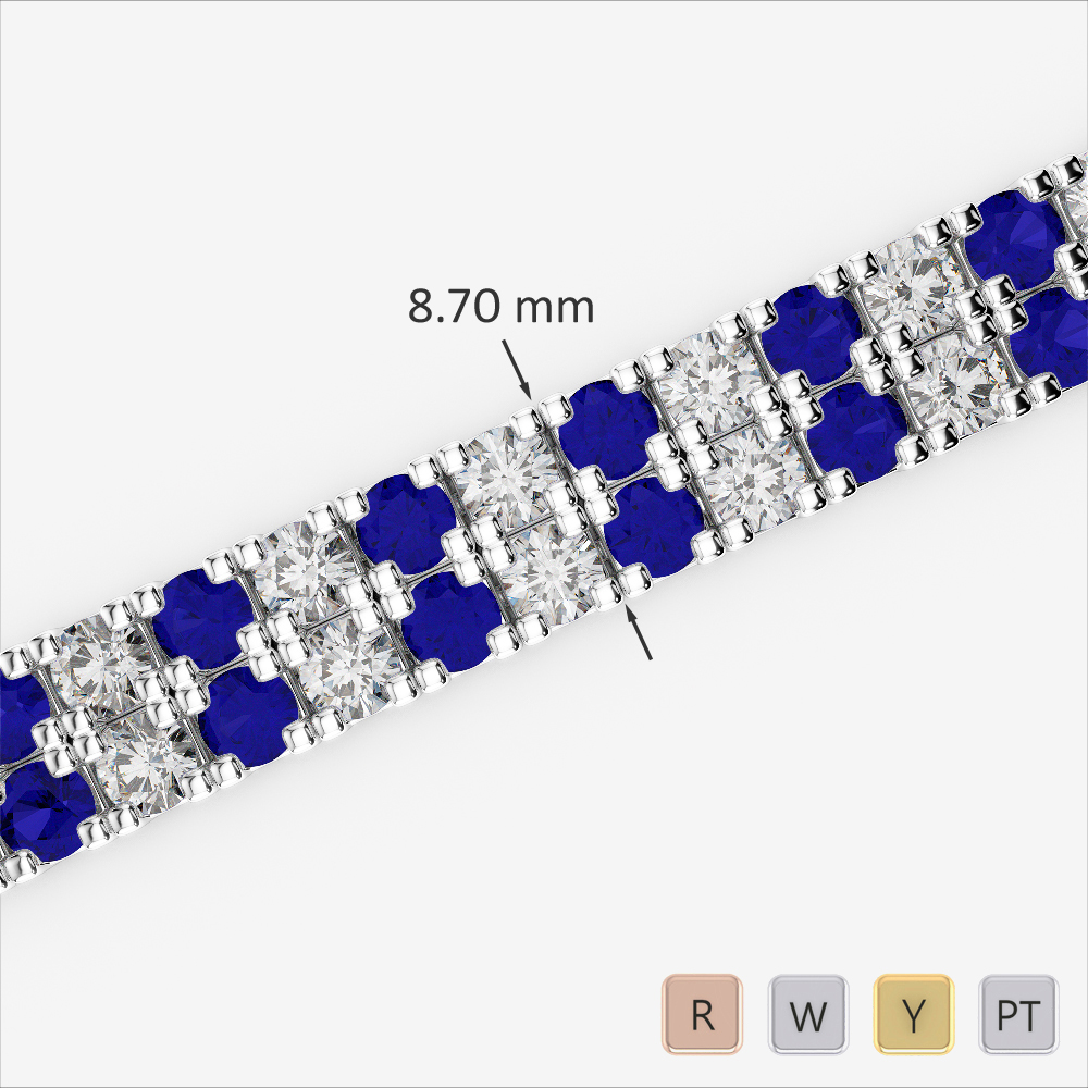 Double Row Round Cut Diamond & Blue Sapphire Bracelet 0757