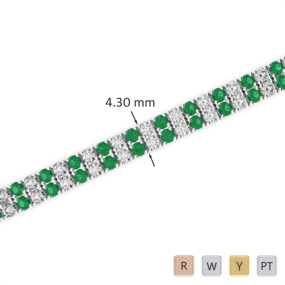 Double Row Round Cut Diamond & Emerald Bracelet 0738