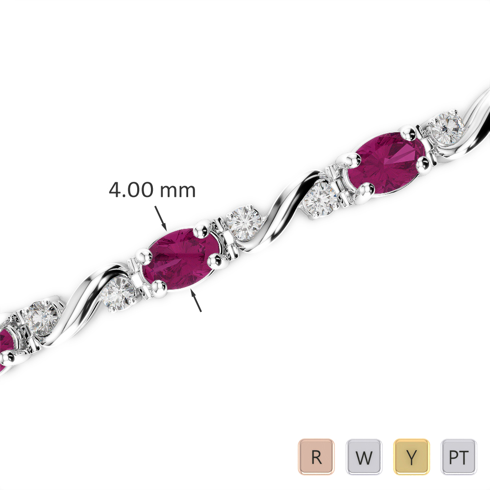 Oval Shape Ruby & Round Cut Diamond Bracelet 0730