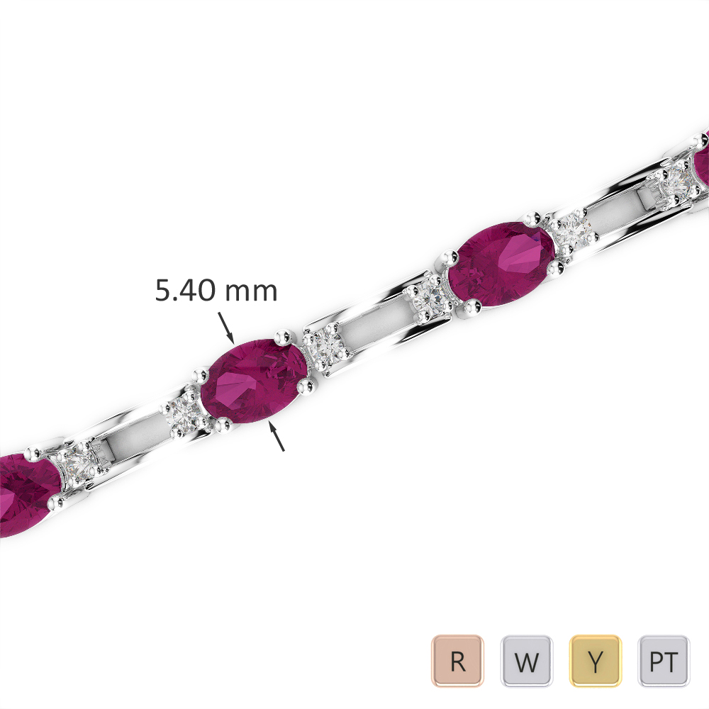 Oval Shape Ruby & Round Cut Diamond Bracelet 0731