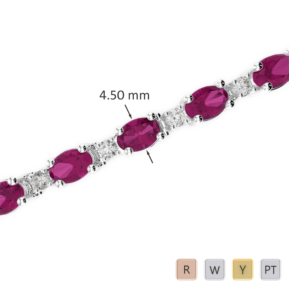 Oval Shape Ruby & Round Cut Diamond Bracelet 0733