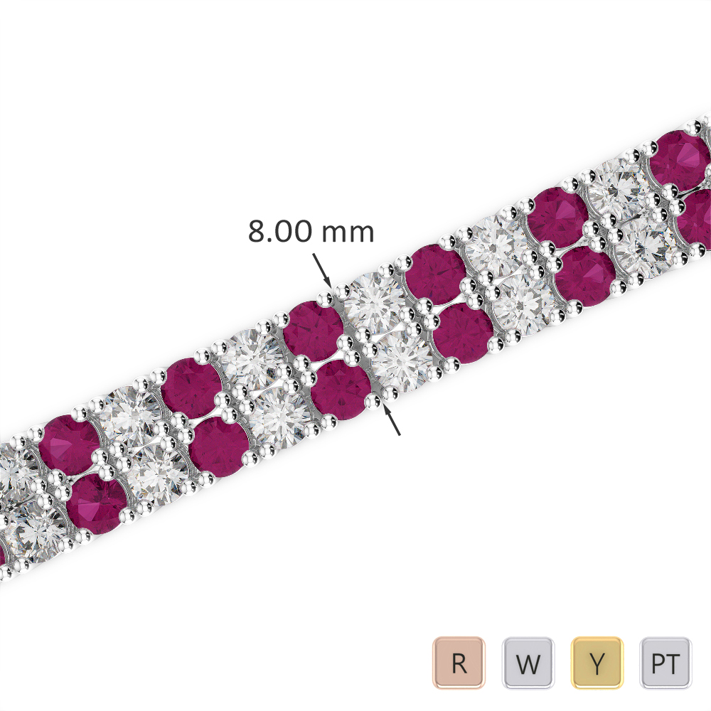 Double Row Round Cut Ruby & Diamond Bracelet 0745