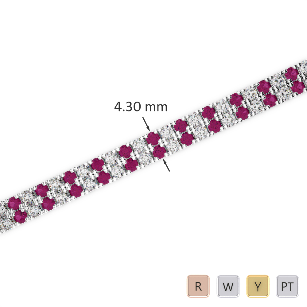 Double Row Prong Set Diamond & Ruby Bracelet 0749